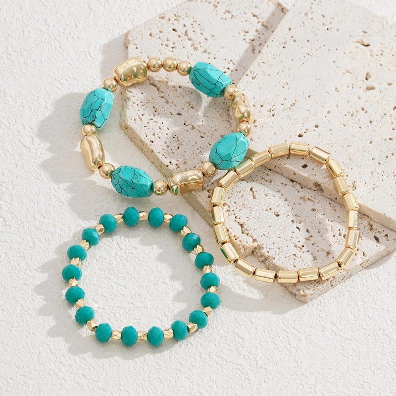 Aigrnc Boho Beaded Stretch Bracelets For Women Stackable Crystal Gold Plated Beaded Bracelets Set Trendy Handmade Friendship Braeclet Jewelry Gifts - Image 3